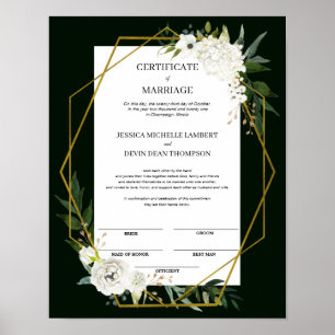 Elegant Floral Keepomwille Certificate of Marriage Poster