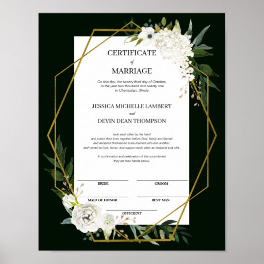 Elegant Floral Keepomwille Certificate of Marriage Poster (Voorkant)