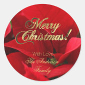 Elegant Floral kerstbloemen Red Poinsettia Ronde Sticker (Voorkant)
