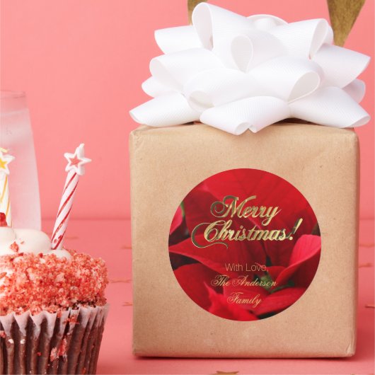 Elegant Floral kerstbloemen Red Poinsettia Ronde Sticker (Feest)
