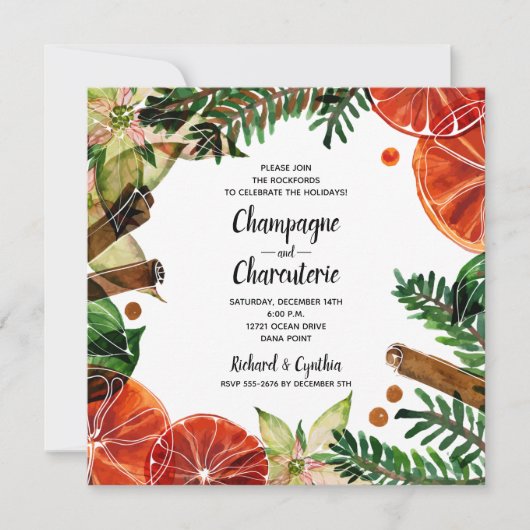 Elegant Floral Kerstfeestdag nodigt uit (Voorkant)