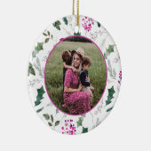 Elegant Floral kerstfoto Keramisch Ornament (Rechts)