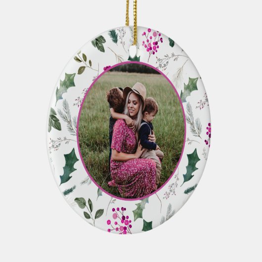 Elegant Floral kerstfoto Keramisch Ornament (Rechts)