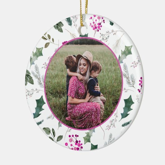 Elegant Floral kerstfoto Keramisch Ornament (Links)