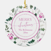 Elegant Floral kerstfoto Keramisch Ornament (Achterkant)