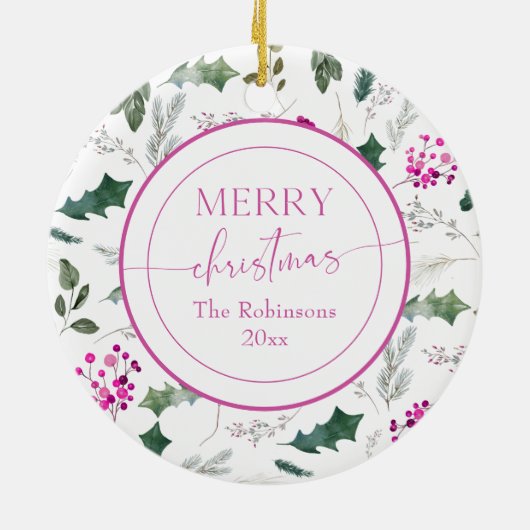 Elegant Floral kerstfoto Keramisch Ornament (Achterkant)