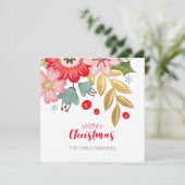 Elegant Floral kerstfoto Wenskaart Feestdagenkaart (Staand voorkant)