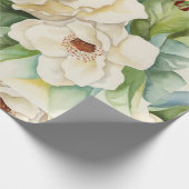 Elegant Floral Kerstmis Magnolia Flowers Red Name Cadeaupapier (Hoek)