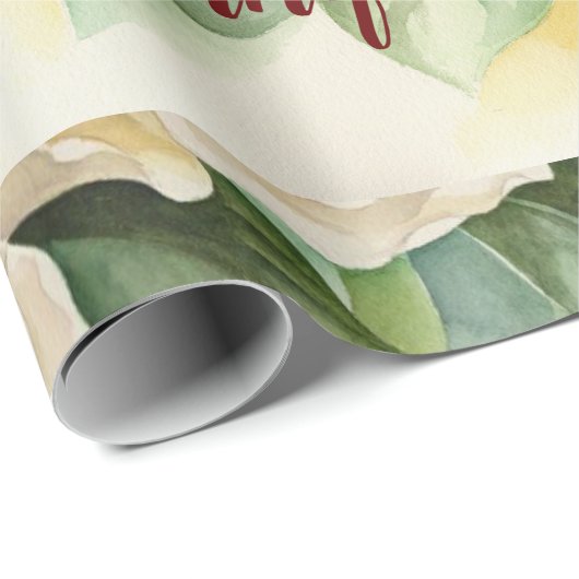 Elegant Floral Kerstmis Magnolia Flowers Red Name Cadeaupapier (Rol Hoek)