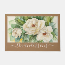 Elegant Floral Khaki Magnolia Flowers Name Script