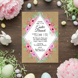 Elegant Floral Kraft Easter Brunch Kaart