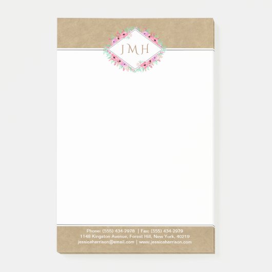 Elegant Floral & Kraft Personal of Business Post-it® Notes (Voorkant)