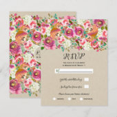 Elegant Floral Kraft Shabby Chic Wedding RSVP Kaart (Voorkant / Achterkant)