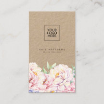 Elegant Floral Kraft Visitekaartje met QR-code