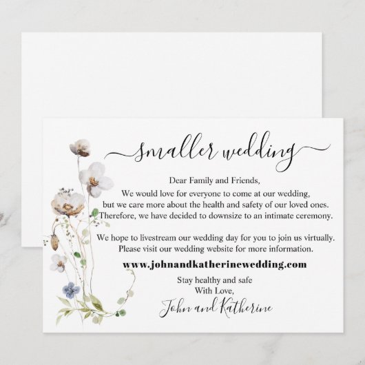 Elegant Floral laat kleinere bruiloft virtueel Aankondiging (Voorkant / Achterkant)