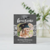 Elegant Floral Lace Chalkboard 4 Foto Afstuderen Kaart (Staand voorkant)
