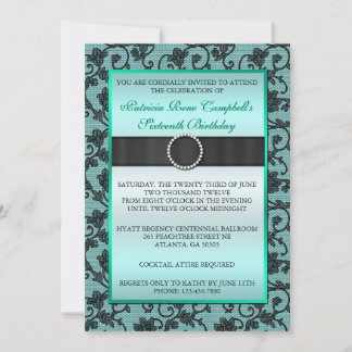 Elegant Floral Lace Invite [Blauwgroen] Kaart