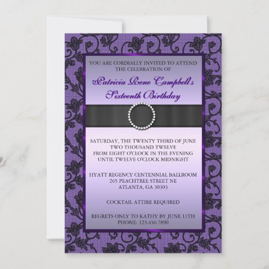 Elegant Floral Lace Invite [Paars] Kaart (Voorkant)