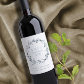 Elegant Floral Laurel Wreath Monogram Baby shower Wijn Etiket