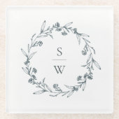Elegant Floral Laurel Wreath Monogram Wedding Glazen Onderzetter (Voorkant)