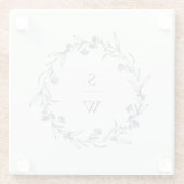 Elegant Floral Laurel Wreath Monogram Wedding Glazen Onderzetter (Achterkant)
