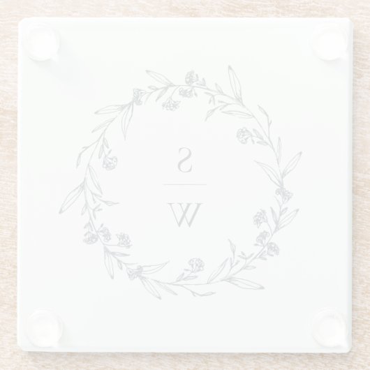 Elegant Floral Laurel Wreath Monogram Wedding Glazen Onderzetter (Achterkant)