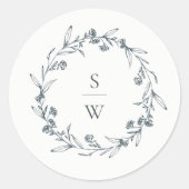 Elegant Floral Laurel Wreath Monogram Wedding Ronde Sticker (Voorkant)