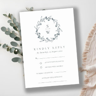 Elegant Floral Laurel Wreath Monogram Wedding RSVP Informatiekaartje