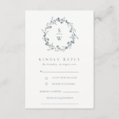 Elegant Floral Laurel Wreath Monogram Wedding RSVP Informatiekaartje (Voorkant)