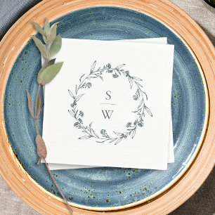 Elegant Floral Laurel Wreath Monogram Wedding Servet
