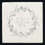 Elegant Floral Laurel Wreath Monogram Wedding Stenen Onderzetter<br><div class="desc">Als u nog meer aanpassingen nodig hebt,  kunt u mij op yellowfebstudio@gmail.com vrij klikken.</div>