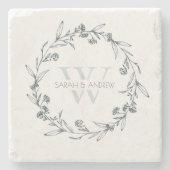 Elegant Floral Laurel Wreath Monogram Wedding Stenen Onderzetter (Voorkant)