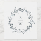 Elegant Floral Laurel Wreath Monogram Wedding Wijn Etiket (Enkel label)