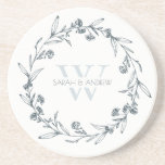 Elegant Floral Laurel Wreath Monogram Wedding Zandsteen Onderzetter<br><div class="desc">Als u nog meer aanpassingen nodig hebt,  kunt u mij op yellowfebstudio@gmail.com vrij klikken.</div>