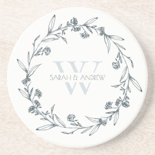Elegant Floral Laurel Wreath Monogram Wedding Zandsteen Onderzetter