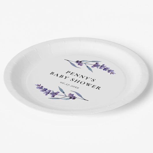 Elegant Floral Lavendel Baby shower Papieren Bordje (Gekanteld)