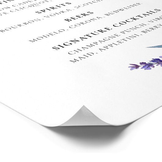 Elegant Floral Lavendel Bar menu Poster (Hoek)
