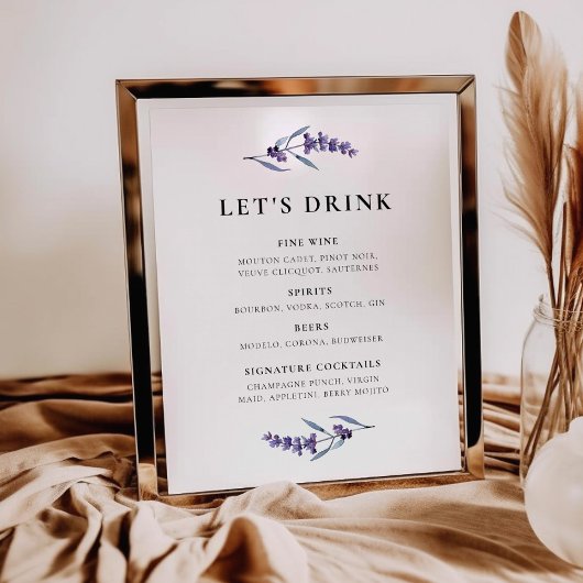 Elegant Floral Lavendel Bar menu Poster