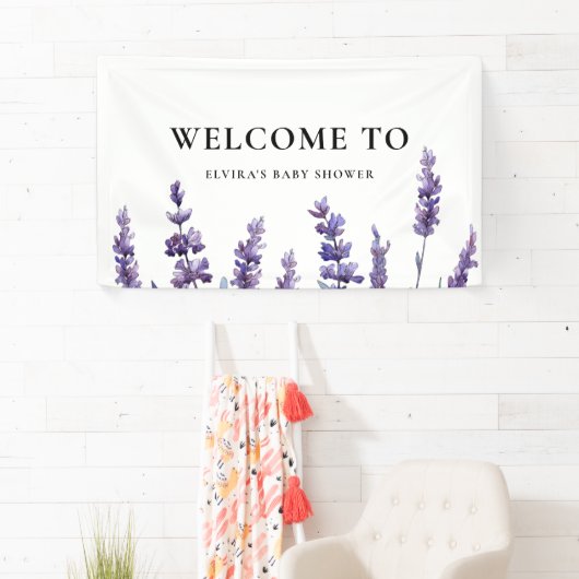 Elegant floral lavender Baby Baby shower welkom Spandoek (Insitu)