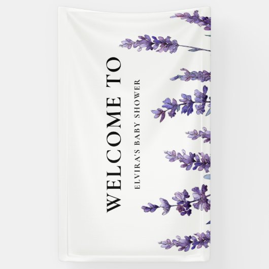 Elegant floral lavender Baby Baby shower welkom Spandoek (Verticaal)