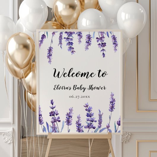 Elegant floral lavender Baby shower welkom Poster