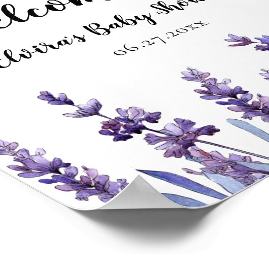 Elegant floral lavender Baby shower welkom Poster (Hoek)