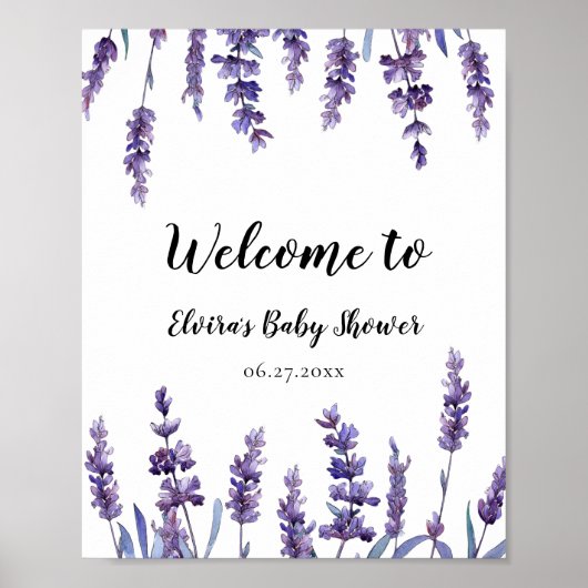 Elegant floral lavender Baby shower welkom Poster (Voorkant)