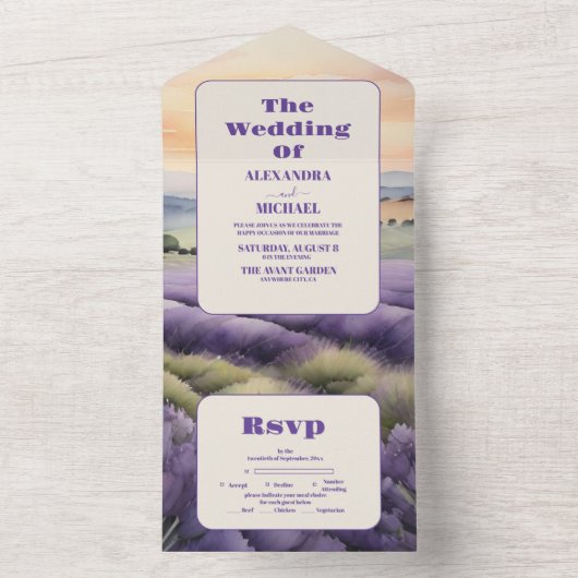 Elegant floral lavender bruiloft all in one uitnodiging (Binnen)