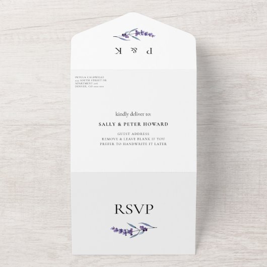 Elegant floral lavender bruiloft all in one uitnodiging (Buitenkant)