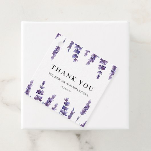 Elegant floral lavender bruiloft bedankjes labels (In situ)