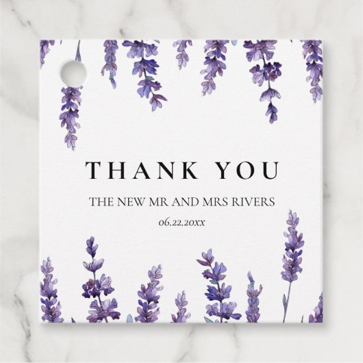 Elegant floral lavender bruiloft bedankjes labels (Voorkant)