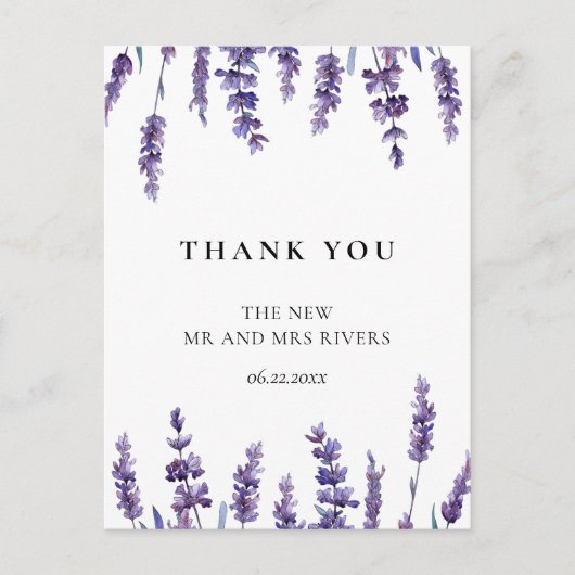 Elegant floral lavender bruiloft bedankt briefkaart (Voorkant)