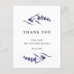 Elegant floral lavender bruiloft bedankt briefkaart