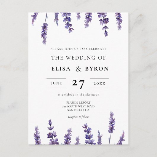 Elegant floral lavender bruiloft briefkaart (Voorkant)
